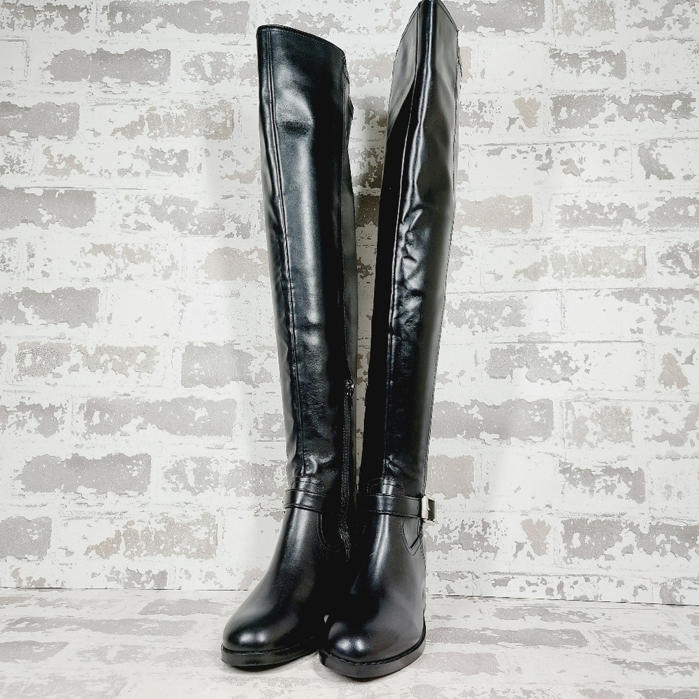 New DV by Dolce Vita Elyse Buckle Block Heel Black Boot.Over-The-Knee E878 - Picture 2 of 13